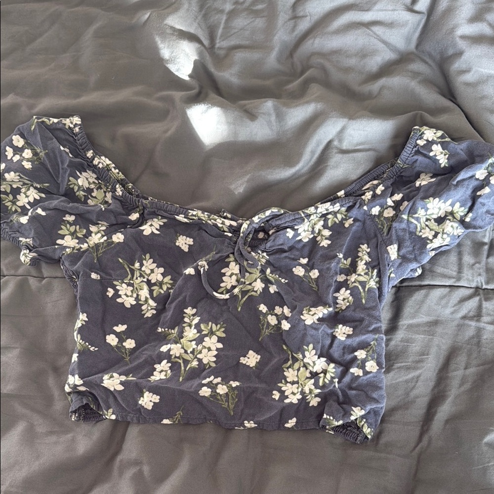 Hollister Navy Floral Off-Shoulder Blouse Nevr Worn